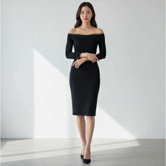 Armani Exchange Dresses & Skirts - Armani Exchange black off-the-shoulder zipper detail dress - Small